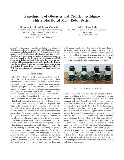 Experiments of Obstacles and Collision Avoidance with a Distributed ...