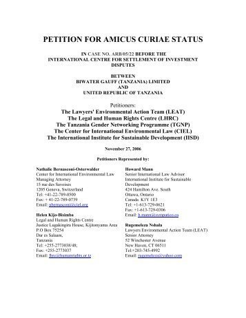 Petition for Amicus Curiae Status in Case No. ARB/05/22