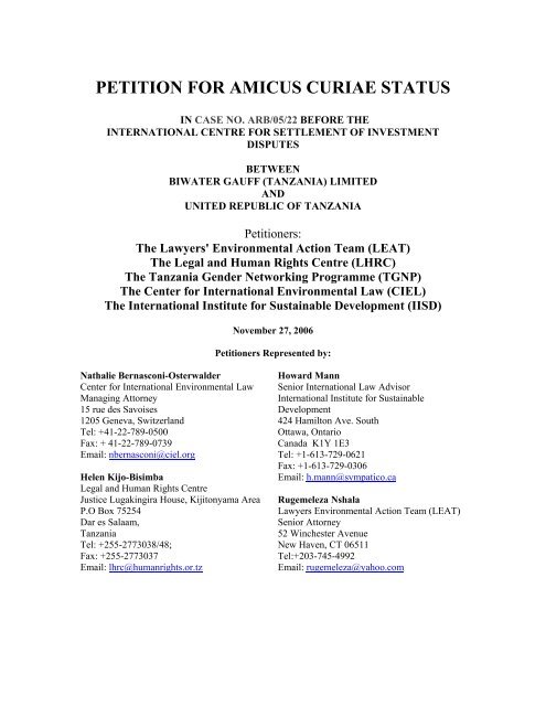 Petition for Amicus Curiae Status in Case No. ARB/05/22