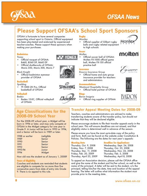 June 2008 - Ontario Federation of School Athletic Associations