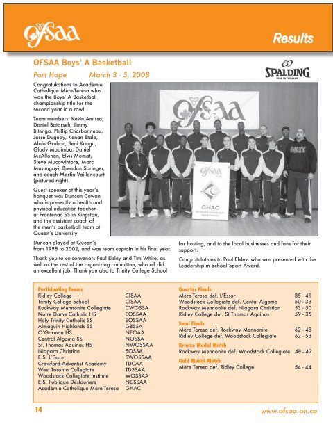 June 2008 - Ontario Federation of School Athletic Associations