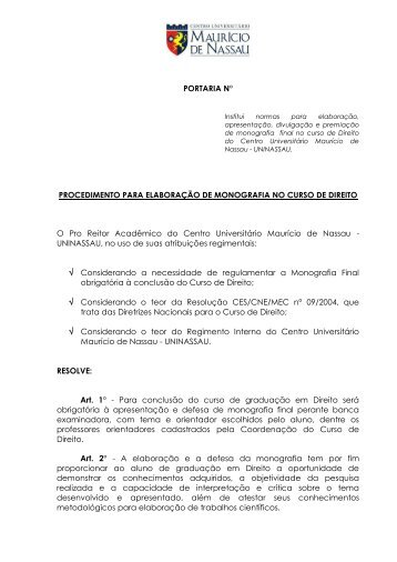 portaria monografia - Curso de Direito da Faculdade MaurÃ­cio de ...