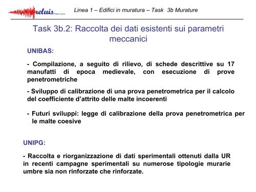 Linea 1 – Edifici in muratura - ReLUIS