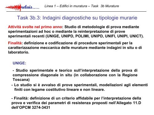 Linea 1 – Edifici in muratura - ReLUIS