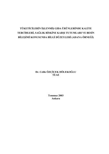 tüketicilerin işlenmiş gıda ürünlerinde kalite - Tarımsal Ekonomik ...