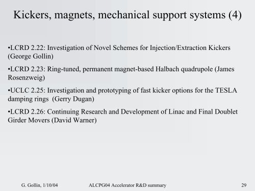 Accelerator physics summary & report on UCLC + LCRD R&D ...