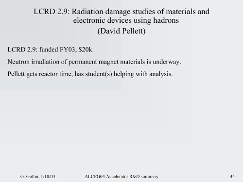 Accelerator physics summary & report on UCLC + LCRD R&D ...