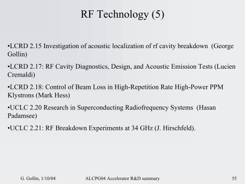 Accelerator physics summary & report on UCLC + LCRD R&D ...