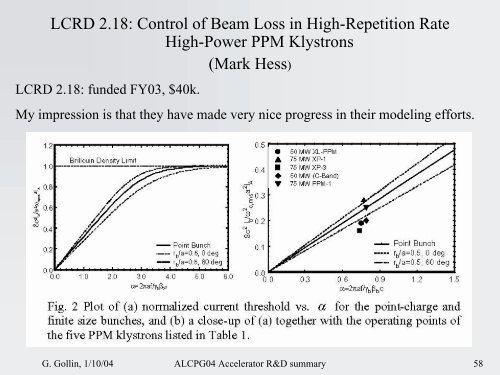 Accelerator physics summary & report on UCLC + LCRD R&D ...