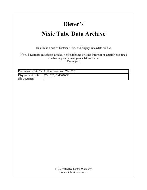 Philips datasheet: ZM1020 - Tube-Tester