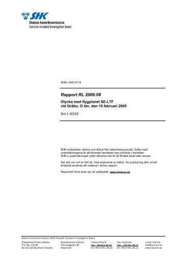 Rapport RL 2006:08 - Statens Haverikommission
