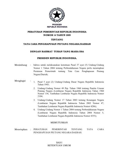 peraturan pemerintah republik indonesia nomor 14 tahun 2005 ...