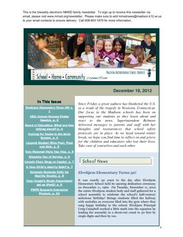 December 19, 2012 In This Issue - Madison Metropolitan School ...