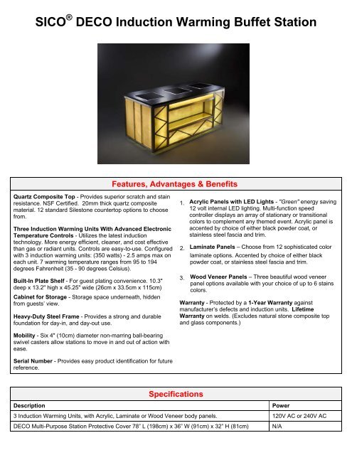 SICO DECO Induction Warming Buffet Station - Sico Inc.