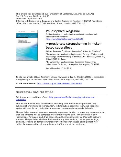 precipitate strengthening in nickel- based superalloys