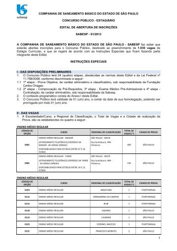 Leia o edital completo - Sabesp