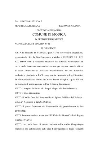 autorizzazione ed. n. 85-2012.pdf - Comune di Modica