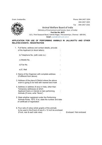 Application Form for Jallikattu & related events - Animal Welfare ...