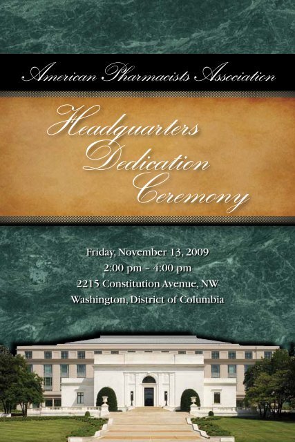 Dedication Ceremony Program (pdf) - American Pharmacists ...