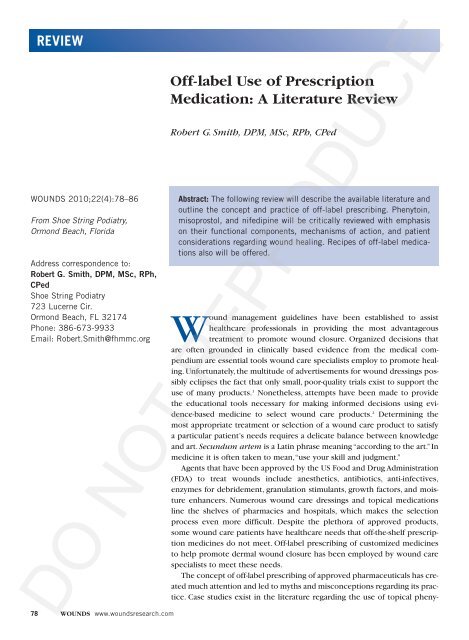 Off-label Use of Prescription Medication: A Literature Review - Wounds