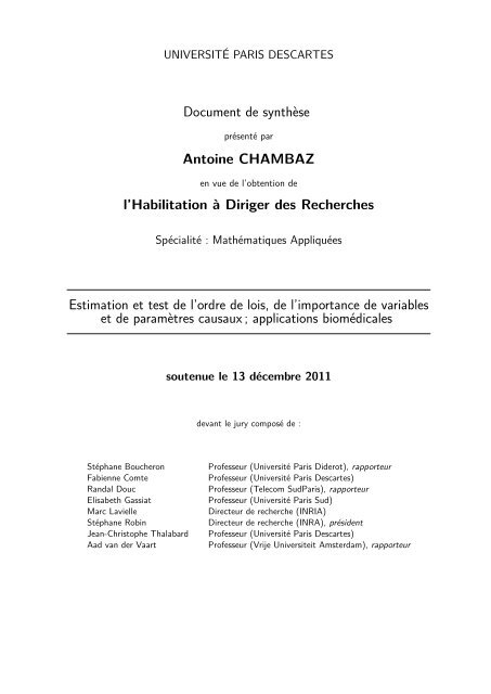 Document de synthÃ¨se Antoine CHAMBAZ l'Habilitation Ã Diriger ...