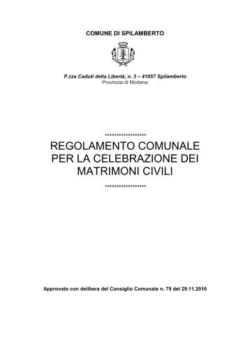 Regolamento comunale per la celebrazione dei matrimoni civili