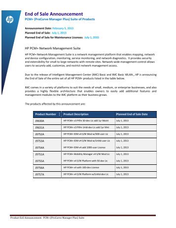 End of Sale Announcement - HP Networking