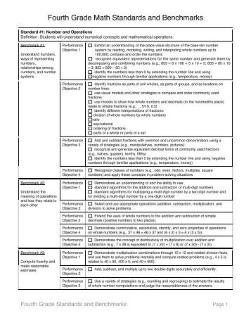 Fourth Grade Math Standards and Benchmarks