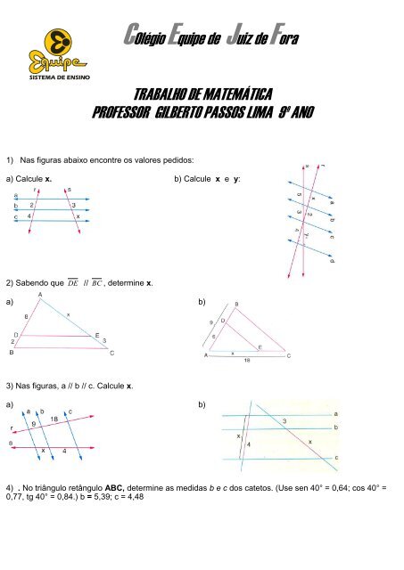 Trabalho Matemática (Gilberto) - Colégio Equipe de Juiz de Fora