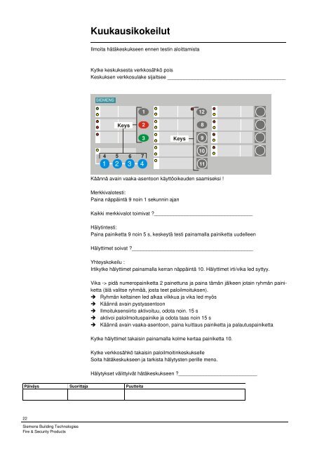 Paloilmoituskeskus FC10 PÃ¤ivÃ¤kirja - Siemens