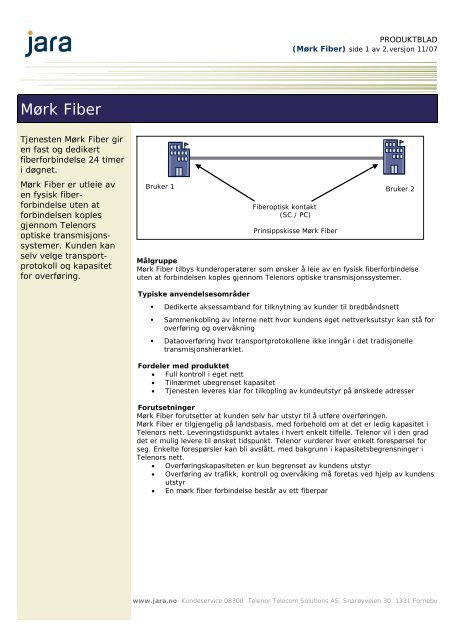 Produktblad MÃ¸rk Fiber - Jara - Telenor