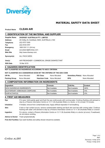 Diversey - Clean Air - msds - Perth Cleaning Supplies