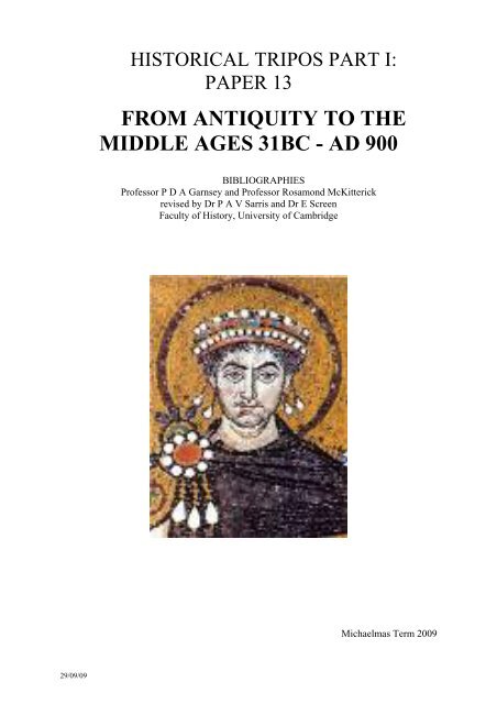 From Antiquity To The Middle Ages 31bc Ad 900 Faculty Of History