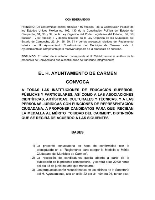 Acuerdo 100 del 30 de mayo del 2013 - H. Ayuntamiento de Carmen