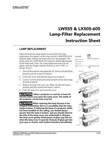 Christie LW555, LX505 and LX605 Lamp Filter Replacement ...