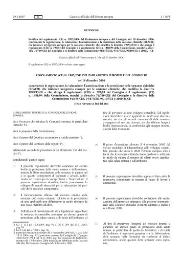 REGOLAMENTO (CE) N. 1907/2006 DEL PARLAMENTO ... - Reach