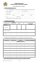 MINISTRY OF EDUCATION APPLICATION FORM FOR THE POST ...