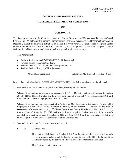 CONTRACT #C2757 AMENDMENT #1 CONTRACT AMENDMENT ...