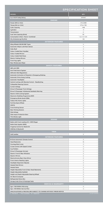 SpEcIFIcATION ShEET - Peugeot