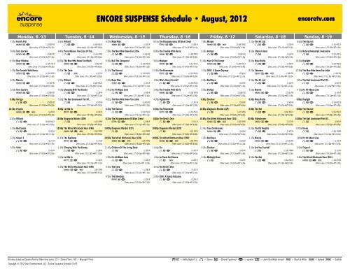 ENCORE SUSPENSE Schedule - August, 2012 - Starz