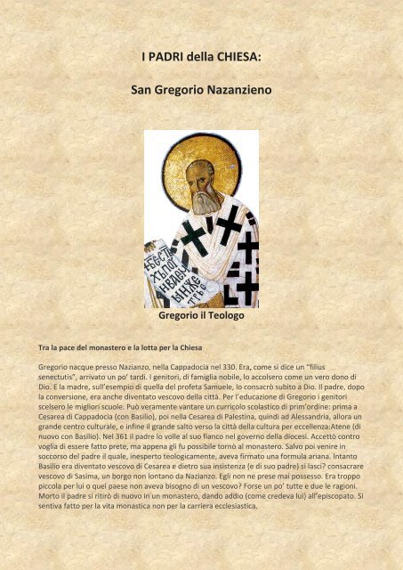 I PADRI della CHIESA: San Gregorio Nazanzieno