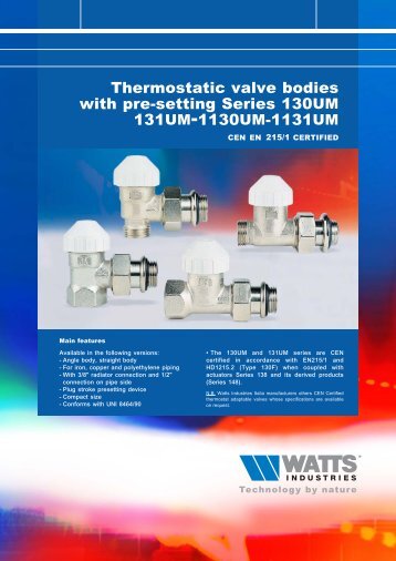 Thermostatic valve bodies with presetting Series ... - Watts Industries