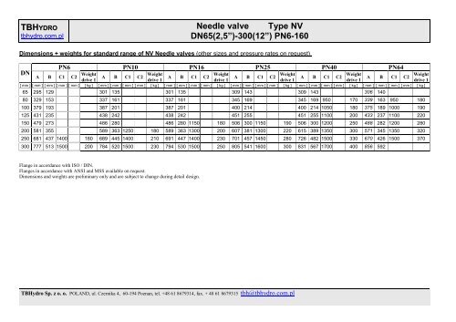 TBH Needle valve Type NV DN65(2,5â) - 300(12â) PN6 - 160