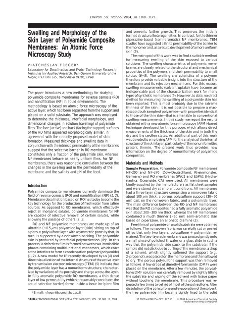 Swelling and Morphology of the Skin Layer of Polyamide Composite ...