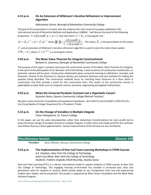 Complete conference program (pdf) - MAA Sections - Mathematical ...