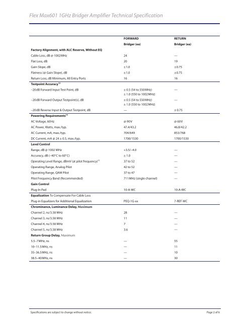 Technical Specifications - Arris