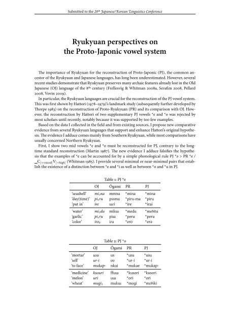 Ryukyuan Perspectives On The Proto Japonic Vowel System Ryukyuan Perspectives On The Proto Japonic Vowel System