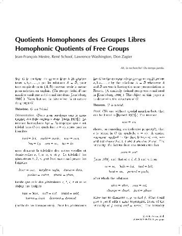 Quotients Homophones des Groupes Libres ... - Project Euclid