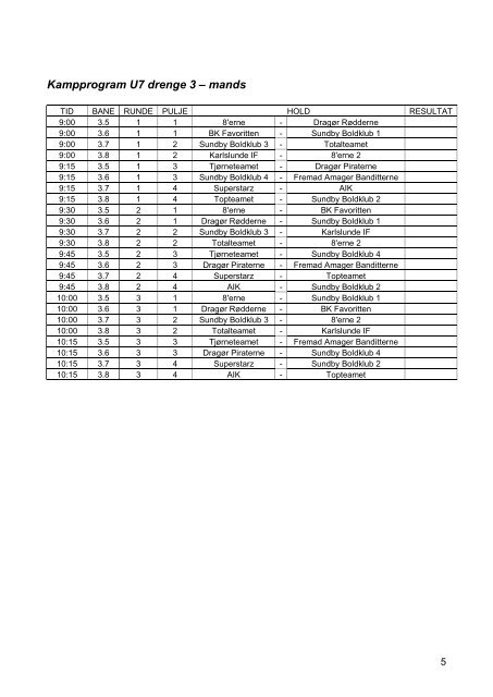 U10 Drenge 5 mands Niveau B LÃ¸rdag formiddag - Sundby Boldklub