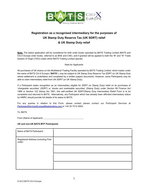 UK SDRT Intermediaries Relief Form